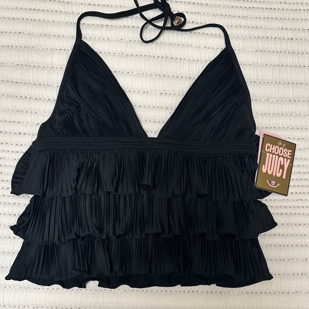 Juicy Couture Black Ruffled Bikini Top Size L